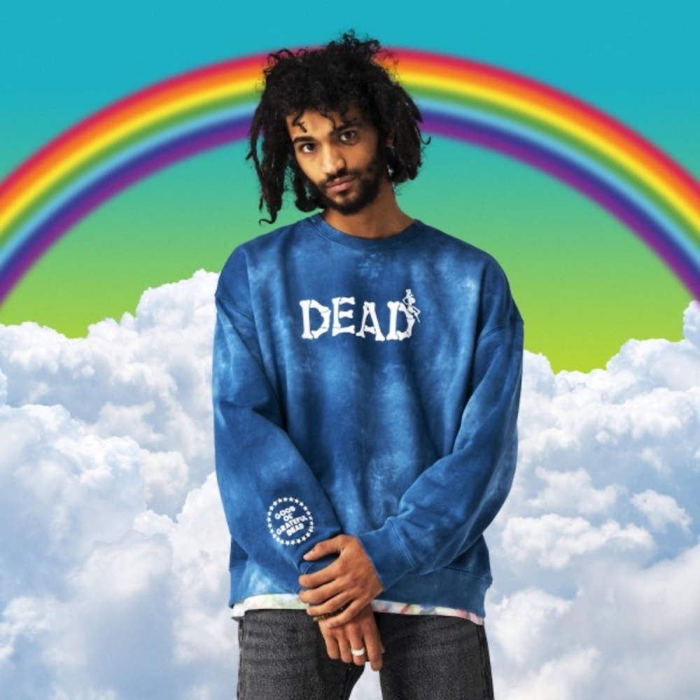 LEVI'S X GRATEFUL DEAD FLEECE blue tie dye CREWNECK SWEATSHIRT XS
